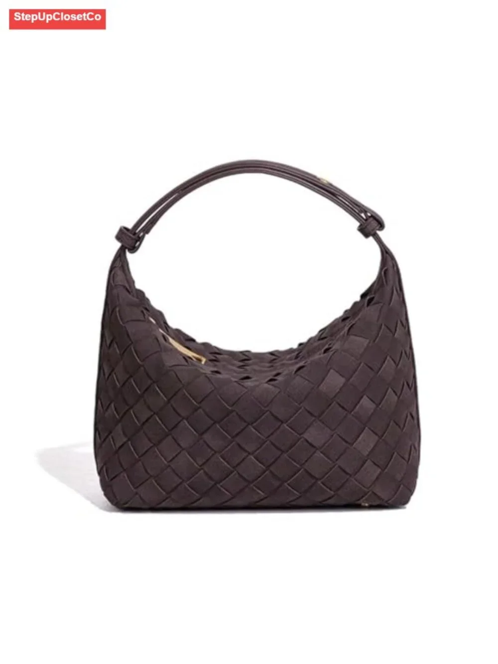 Hand Woven Suede Leather Hobo Tote Bag Vegan Shoulder Purse